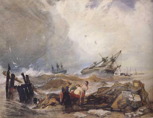 John sell cotman Lee Shore,with the Wreck of the Houghton Pictures (mk47) Norge oil painting art